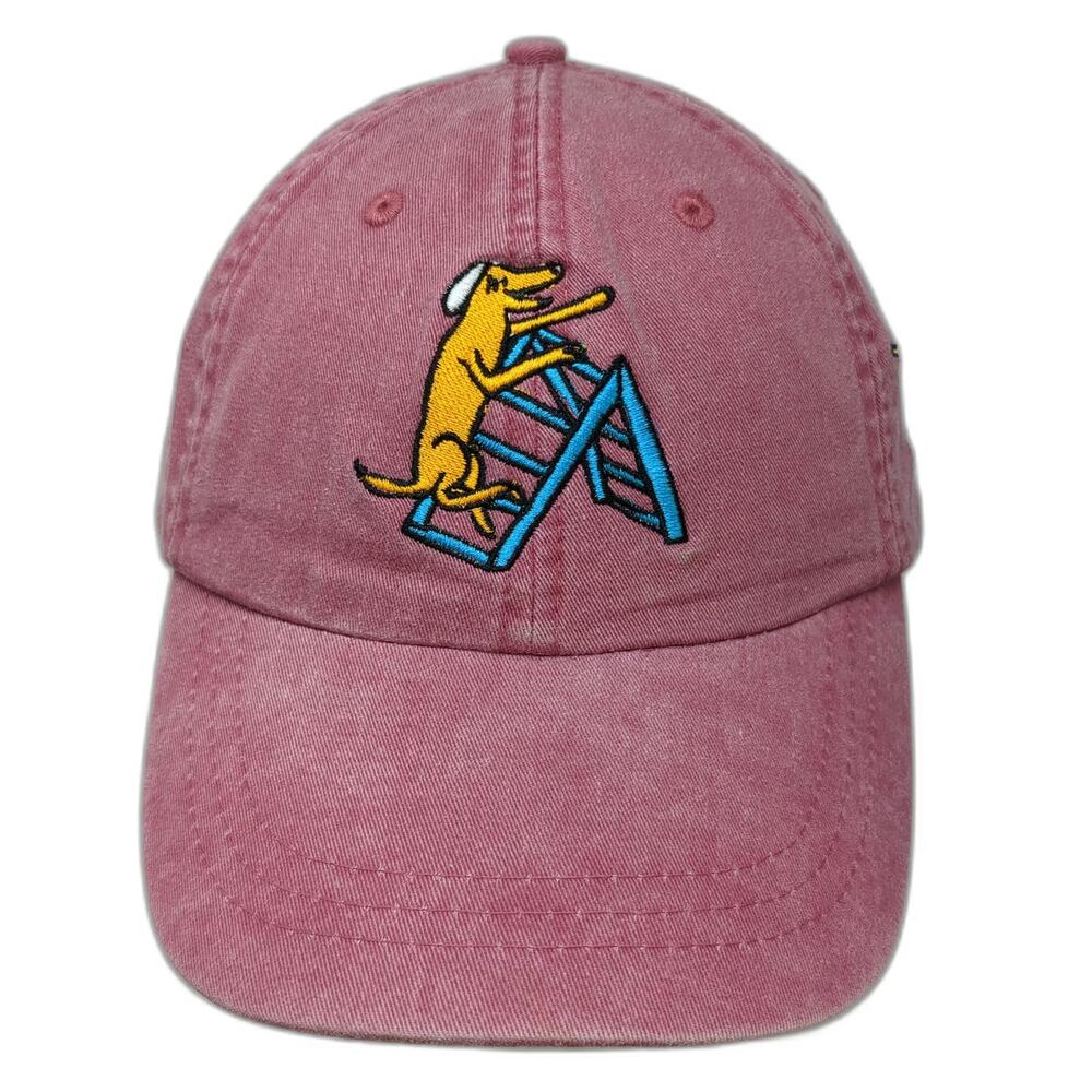 Adams Baseball Cap Red One Size Leather Strapback Adopt Dog Graphic Hat Rescue